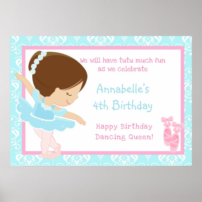 Poster Brunette Ballerina & Blue Damask (Frente)