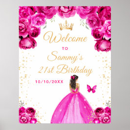 Poster Brunette Hair Princess Birthday