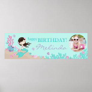 Poster Brunette Mermaid Birthday