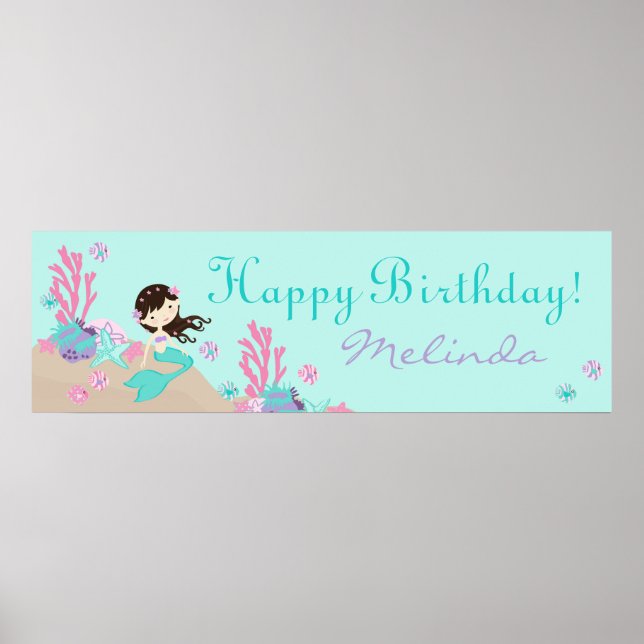 Poster Brunette Mermaid Birthday (Frente)
