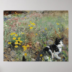 Póster Bruno Liljefors - Gato no leito de flores