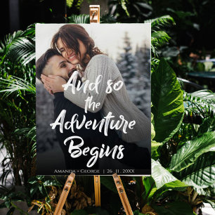 Poster Brush Font "Adventure começa" boas vindas ao casam