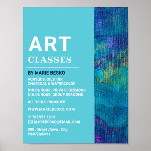 Poster Brushstrokes Azuis, Professora De Arte, Classes De
