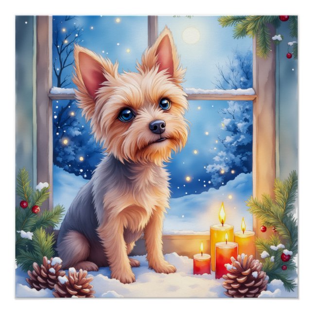 Póster Brussels Griffon Frosted Window Christmas Art (Frente)