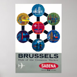 Poster Brussels Print Belgium Art Sebena Airlines Travel 
