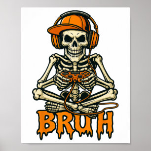 Poster Brut Skeleton Gamer Engraçado Hallow Game Game Gam