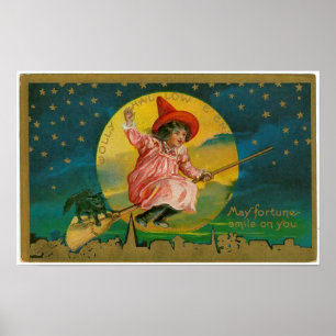Póster Bruxa alegre do vintage do Dia das Bruxas