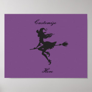 Póster Bruxa Andando Vassoura Halloween Thunder_Cove