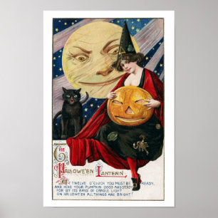 Póster Bruxa bonito do Dia das Bruxas do vintage e Jack