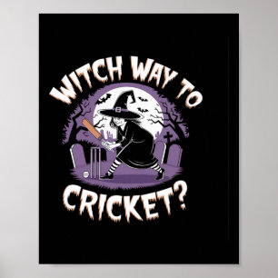 Poster Bruxa Caminho Para Críquete Divertido Halloween Es