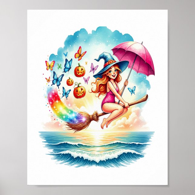 Poster Bruxa da Sereia das Halloween na Broom (Frente)