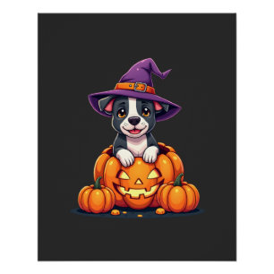 Póster Bruxa de Abóbora Pitbull Engraçado Cachorro Hallow