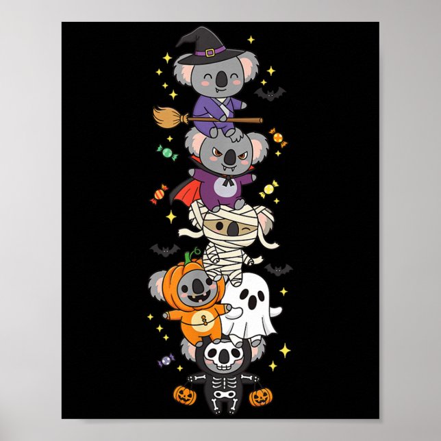 Poster Bruxa de Coala Engraçada Vampiro Fantasma Hallowee (Frente)