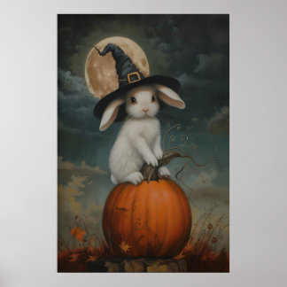 Poster Bruxa de Coelho Fofo em Abóbora Arte Imprimível, H