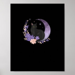 Poster Bruxa de Gato Flores da Lua Pastel Goth Goblincore