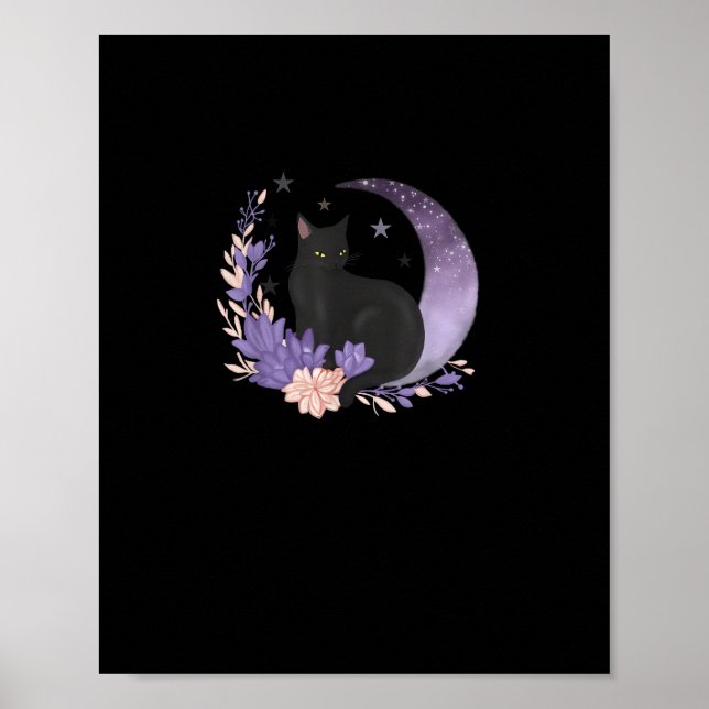 Poster Bruxa de Gato Flores da Lua Pastel Goth Goblincore (Frente)