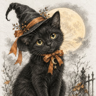 Poster Bruxa de Gato Preto Sob Lua Cheia