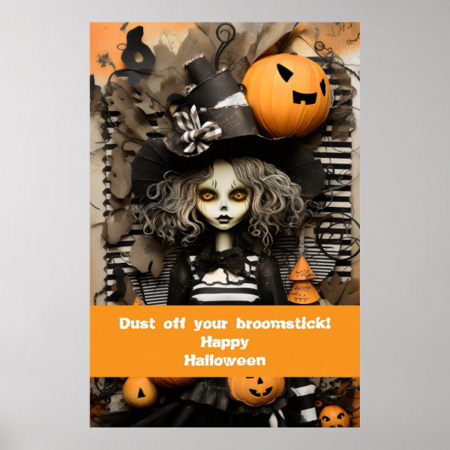 Poster bruxa de Halloween com abóboras (Frente)