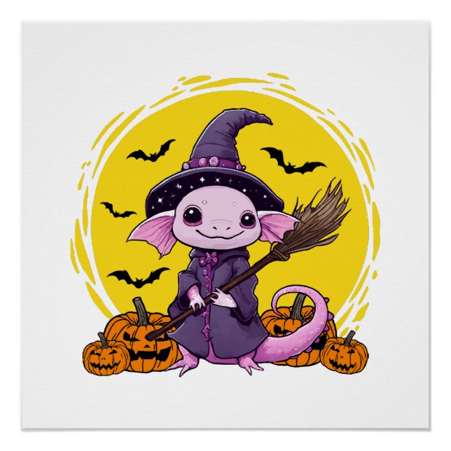 Póster Bruxa de Halloween de Axolote Fofo (Frente)