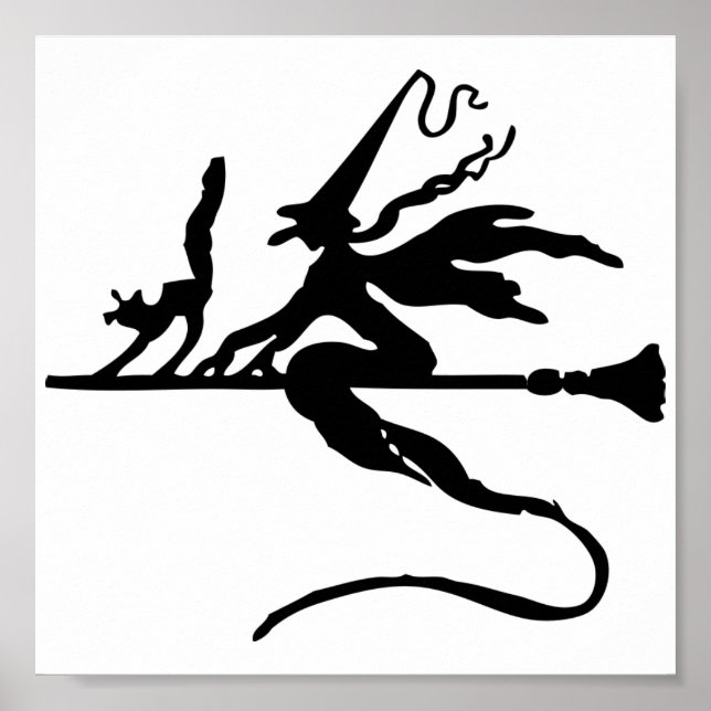 Poster Bruxa de Halloween na Broomstick (Frente)