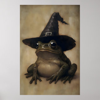 Poster Bruxa de Halloween Sapo Pintura Vintage, Halloween