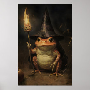 Poster Bruxa de Halloween Sapo Pintura Vintage, Halloween