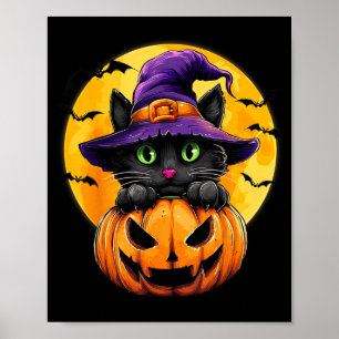 Poster Bruxa do Gato Preto Abóbora Morcegos Halloween Out