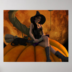 Póster Bruxa e Gato na Pumpkin Gigante
