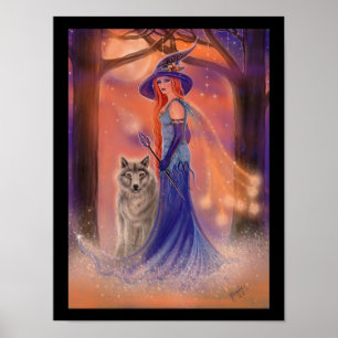 Poster Bruxa e lobo de Halloween por Renee Lavoie
