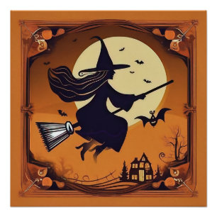 Póster Bruxa Elegante na Broomstick
