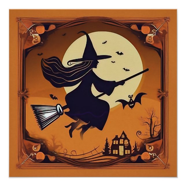Póster Bruxa Elegante na Broomstick (Frente)
