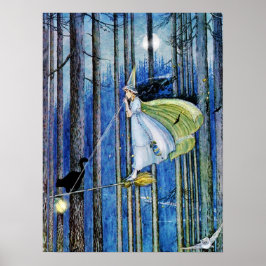 Póster Bruxa em seu bastão de vassoura