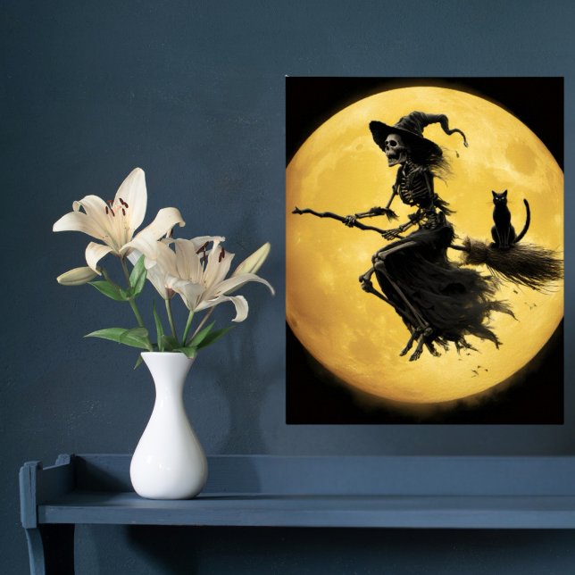 Poster Bruxa Esqueleto Gato Lua Horror Halloween Assustad (Criador carregado)