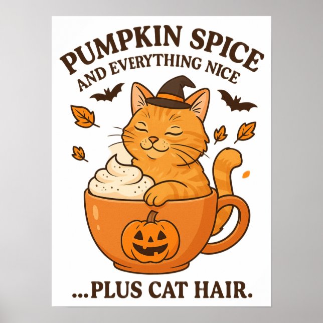 Poster Bruxa Ginger Cat - Design de Halloween Bonito com  (Frente)