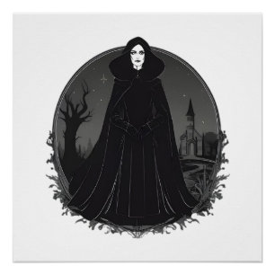 Póster Bruxa Gothic Salem à meia-noite