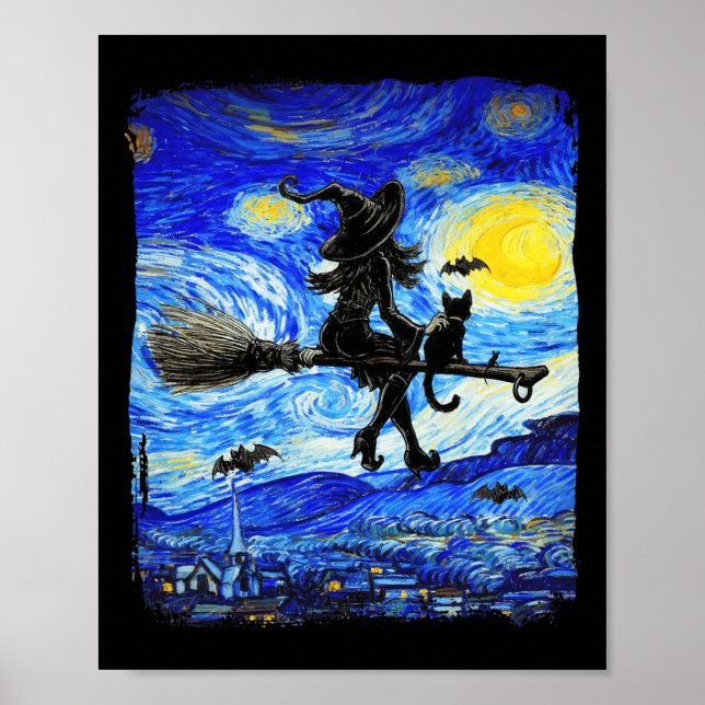 Poster Bruxa Halloween Starry Night Van Gogh Aestética Pa (Frente)