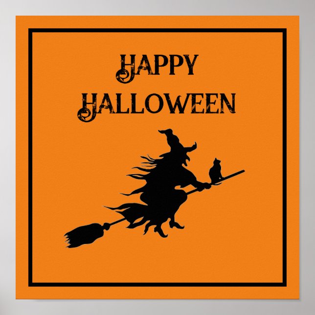 Poster Bruxa na Broom com Gato (Frente)
