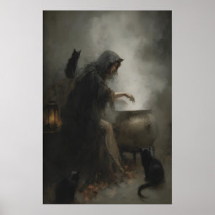 Poster Bruxa no Caldeirão Arte Imprimível Bruxaria Gótica