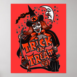 Poster Bruxa o Dia das Bruxas da doçura ou travessura