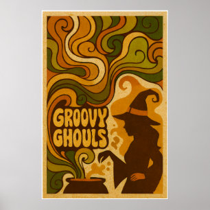 Poster Bruxa Retro Halloween de 70 anos