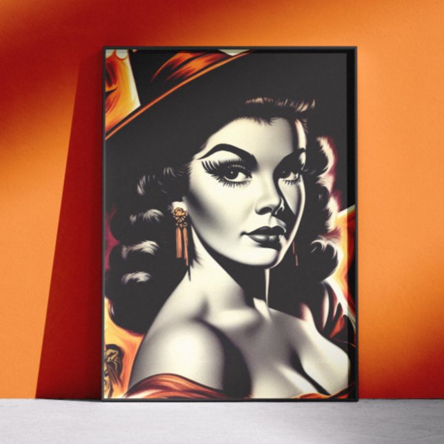 Poster Bruxa Retro Pin-up (Criador carregado)