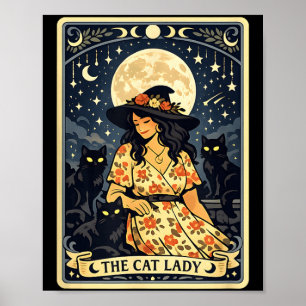 Poster Bruxa Senhora dos Gatos Lua Gatos Pretos Halloween