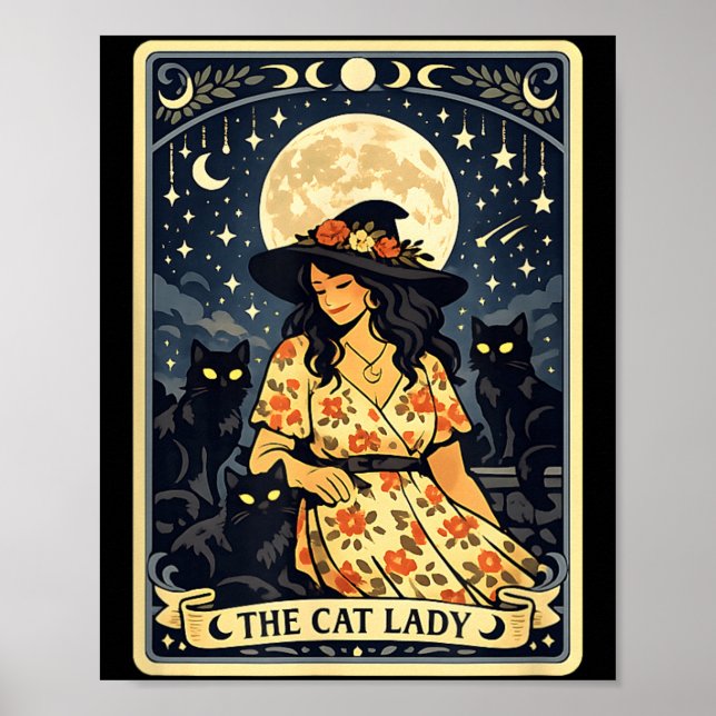 Poster Bruxa Senhora dos Gatos Lua Gatos Pretos Halloween (Frente)