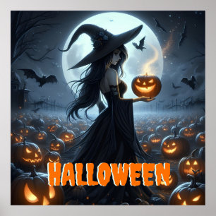 Poster Bruxa Spooky e Jack-O-Lanternas