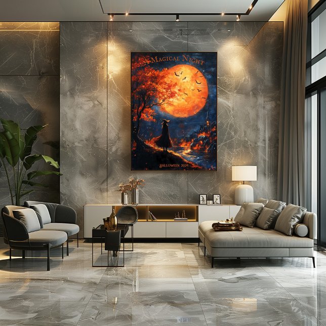 Poster Bruxa Supervisionando o Halloween com lua cheia (Criador carregado)