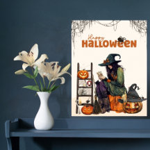 Bruxa Vintage Tarot Abóbora Assustadora Halloween