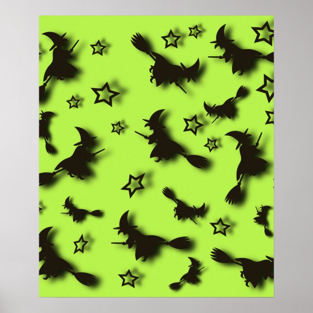 Poster bruxa voadora entre as estrelas na noite de Hallow (Frente)