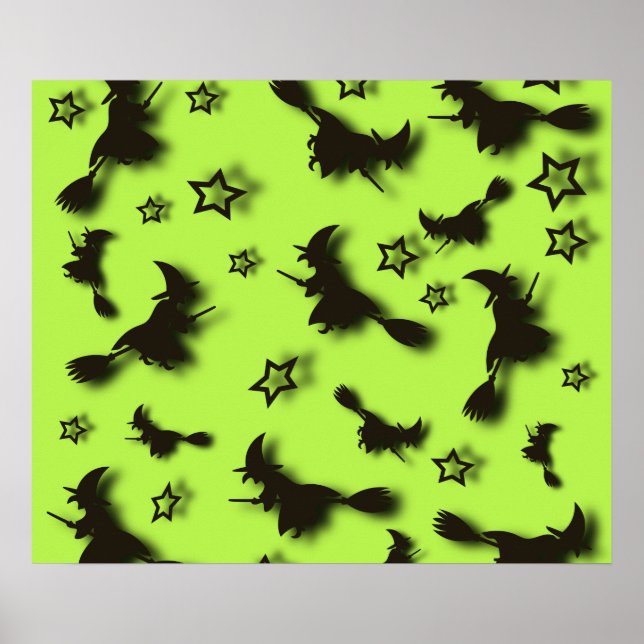Poster bruxa voadora entre as estrelas na noite de Hallow (Frente)