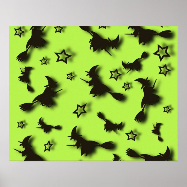 Poster bruxa voadora entre as estrelas na noite de Hallow (Frente)