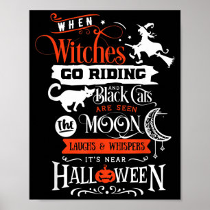 Poster Bruxas Gatos Pretos E Lua Halloween